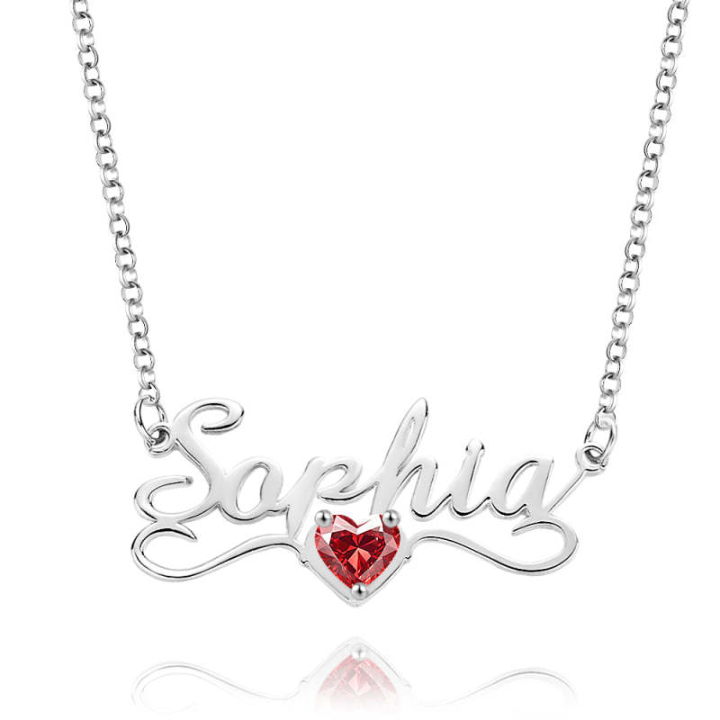 Personalized Name Necklace with Heart Birthstone Birthday Anniversary Gift for Her