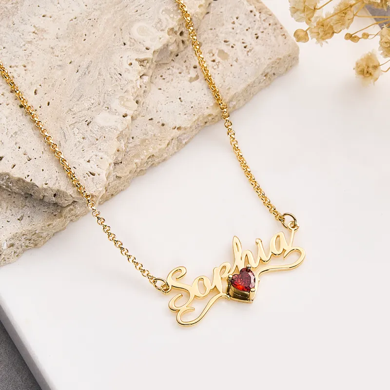 Personalized Name Necklace with Heart Birthstone Birthday Anniversary Gift for Her 2