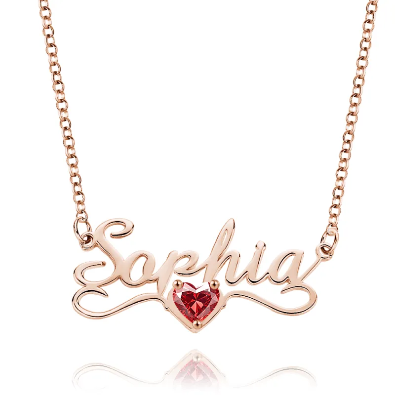 Personalized Name Necklace with Heart Birthstone Birthday Anniversary Gift for Her 4