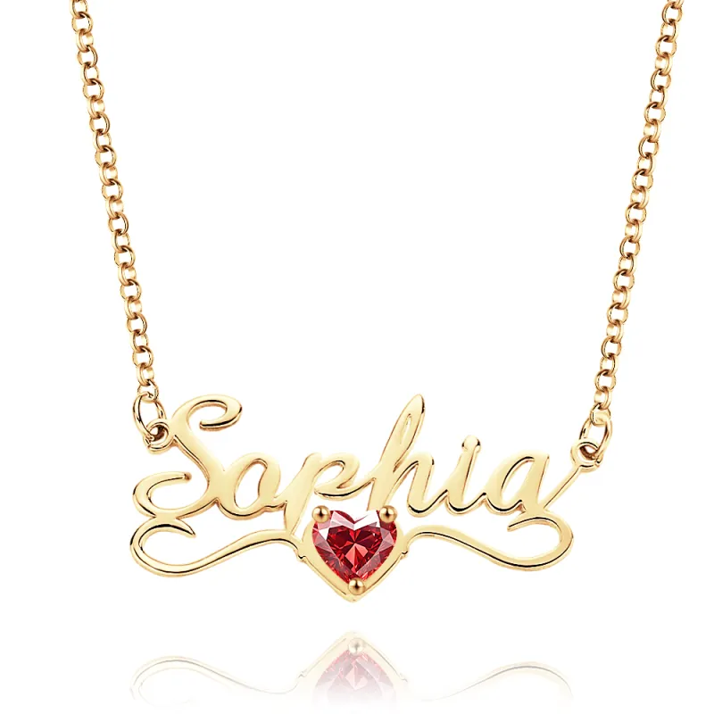 Personalized Name Necklace with Heart Birthstone Birthday Anniversary Gift for Her 5