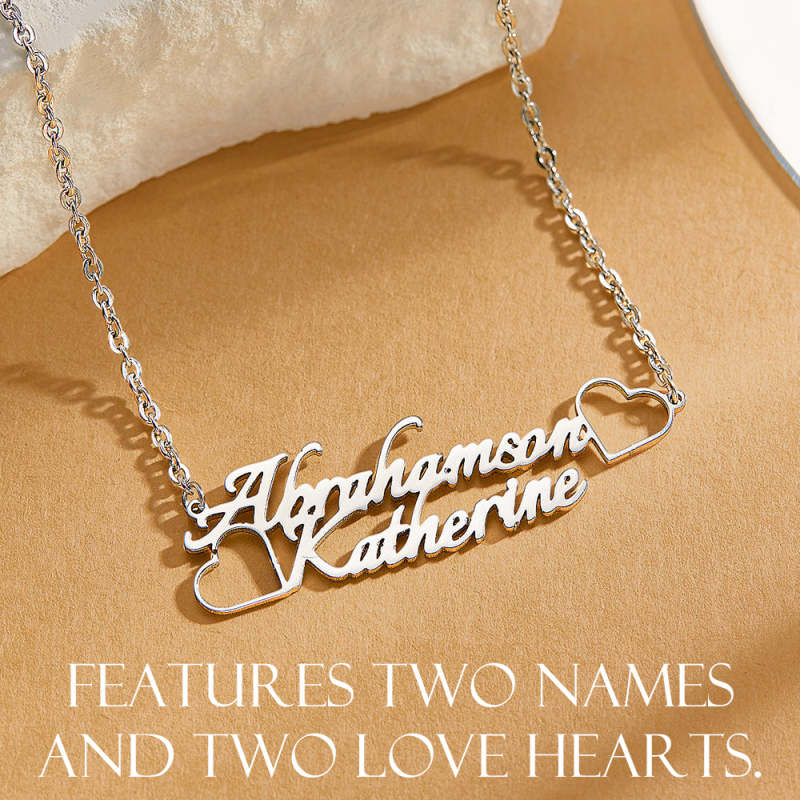 Personalized Name Necklace with Two Love Hearts Wedding Gift for Bride 1