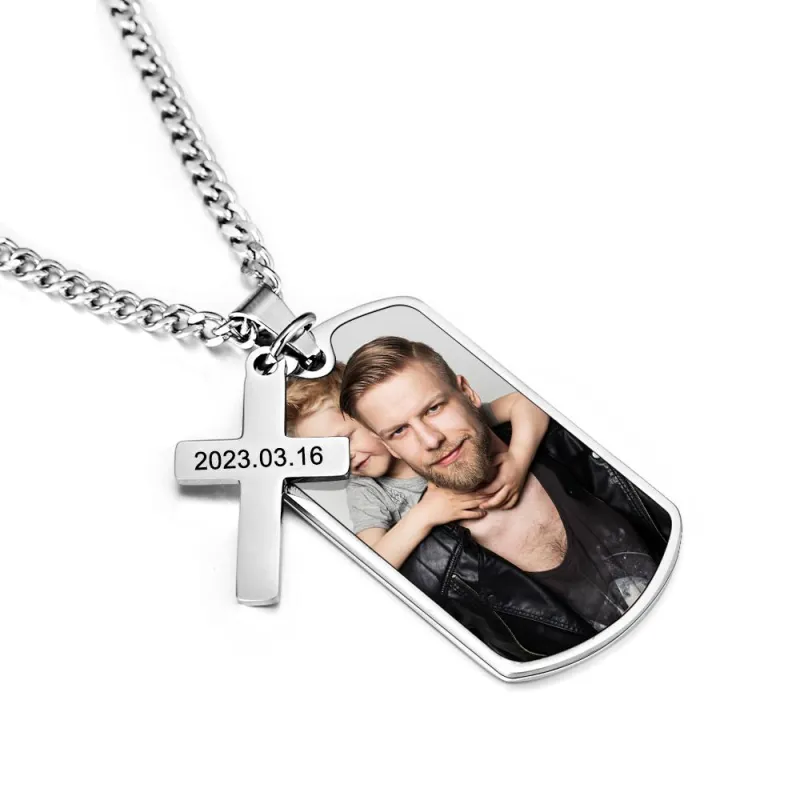 Personalized Necklace for Men Custom Photo and Engraving Necklace for Father Gift for Boyfriend Birthday Gift 1