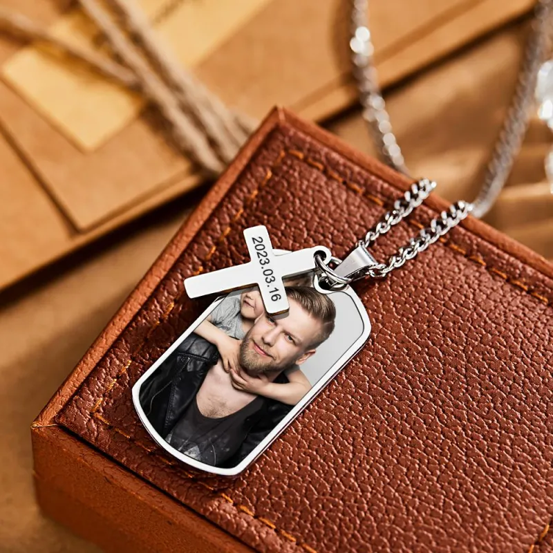 Personalized Necklace for Men Custom Photo and Engraving Necklace for Father Gift for Boyfriend Birthday Gift 2