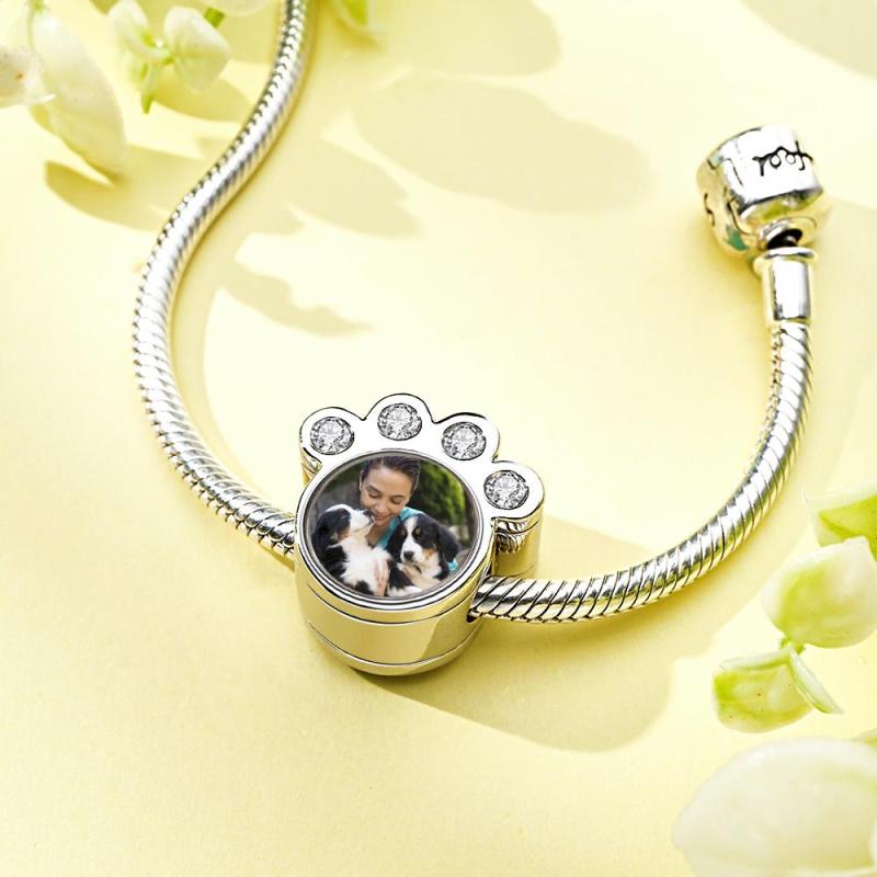 Personalized Paw Photo Charm of Bracelet Custom Picture Charm Cute Pet Photo Bead Fits Bracelet Necklace Anniversary Gift 2