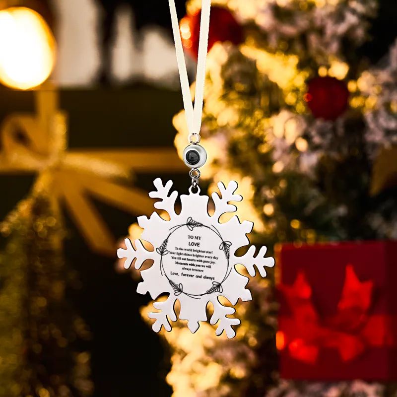 Personalized Photo and Text Snowflake Projection Ornaments Christmas Tree Decoration Engraving Ornaments for Christmas Gifts 1