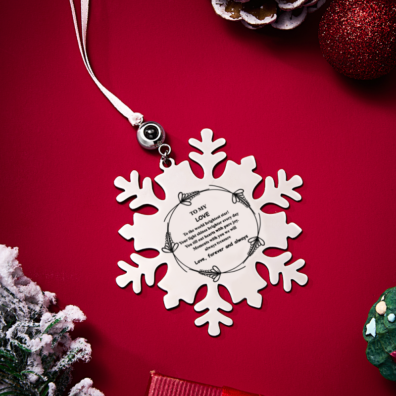 Personalized Photo and Text Snowflake Projection Ornaments Christmas Tree Decoration Engraving Ornaments for Christmas Gifts 2