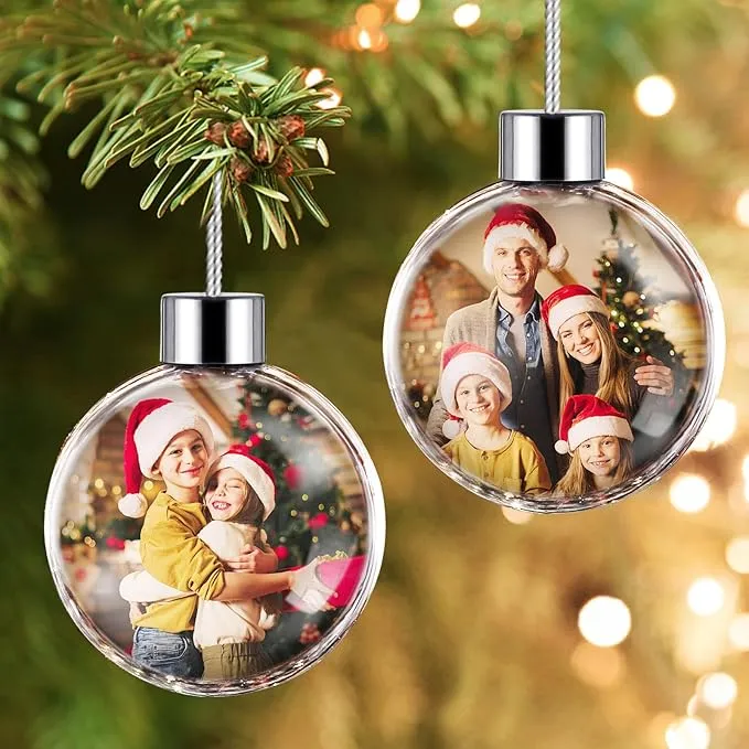 Personalized Photo Ball Christmas Ornaments Custom Double-Sided Picture Ornaments for Christmas Trees Christmas Decor Xmas Gifts for Mom Dad Kids Pets