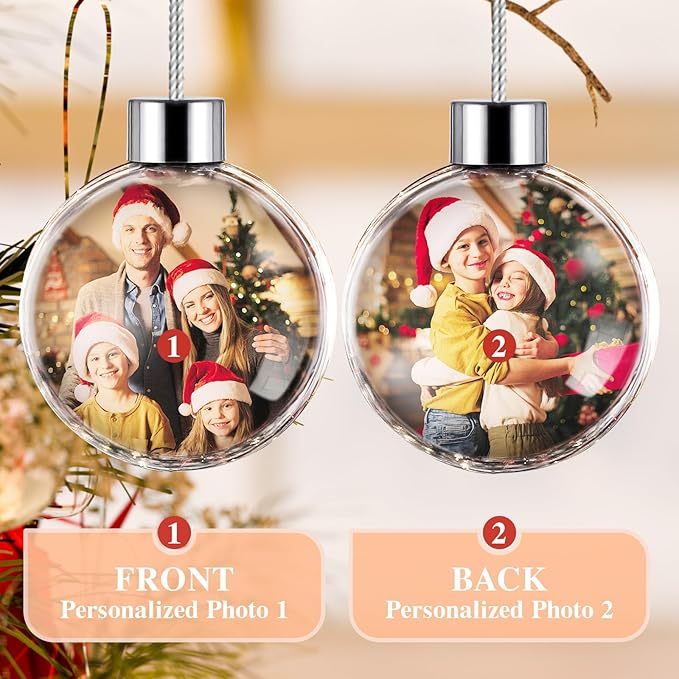 Personalized Photo Ball Christmas Ornaments Custom Double-Sided Picture Ornaments for Christmas Trees Christmas Decor Xmas Gifts for Mom Dad Kids Pets 6