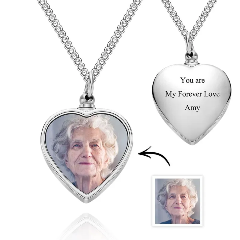 Personalized Photo Cremation Urn Necklace for Ashes Custom Picture Heart Locket Necklace Keepsake Cremation Jewelry Memorial Pendant Ashes Necklaces for Women Men Pets