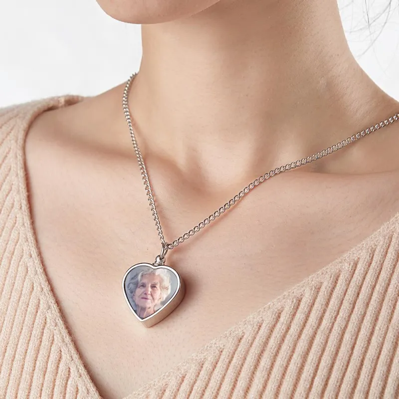 Personalized Photo Cremation Urn Necklace for Ashes Custom Picture Heart Locket Necklace Keepsake Cremation Jewelry Memorial Pendant Ashes Necklaces for Women Men Pets 3