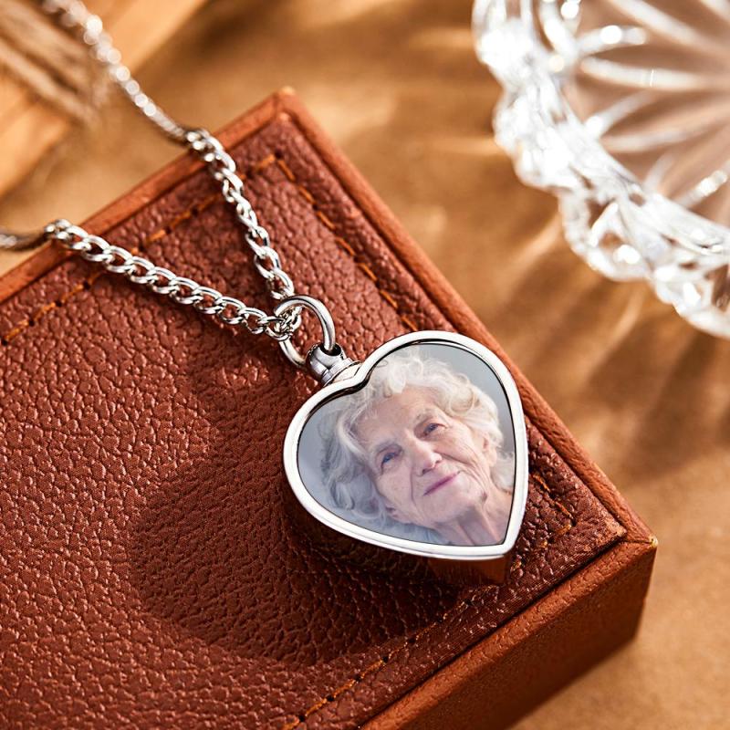 Personalized Photo Cremation Urn Necklace for Ashes Custom Picture Heart Locket Necklace Keepsake Cremation Jewelry Memorial Pendant Ashes Necklaces for Women Men Pets 2