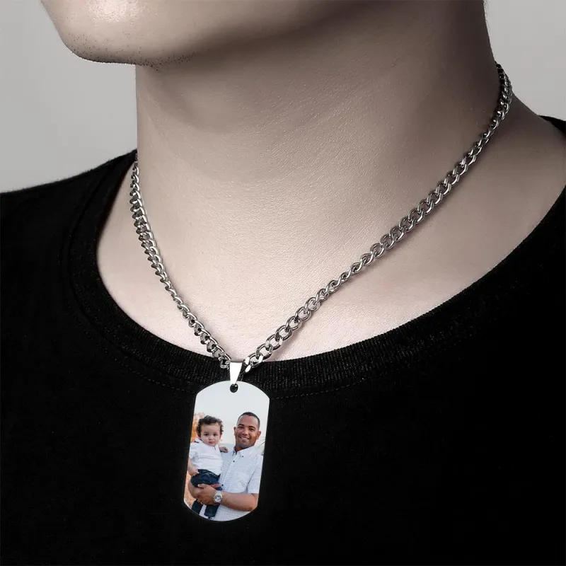 Personalized Photo Engraved Necklace Stainless Steel Gift for Dad 2