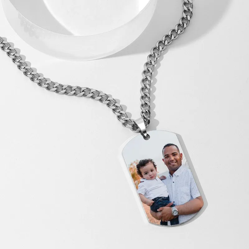 Personalized Photo Engraved Necklace Stainless Steel Gift for Dad 3