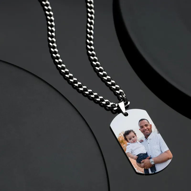 Personalized Photo Engraved Necklace Stainless Steel Gift for Dad 4