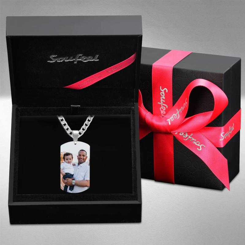 Personalized Photo Engraved Necklace Stainless Steel Gift for Dad 5