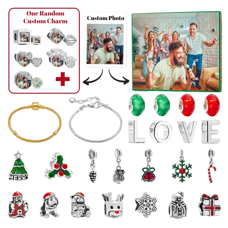 Personalized Photo Jewelry Advent Calendar Photo Charm Christmas Surprise Blind Box Bracelet 24 Calendar Countdown Gift Box Bracelet For Friend 1