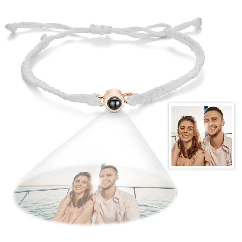 Personalized Photo Projection Couple Bracelet Braided Black Rope Bracelet Gift For Lovers 6