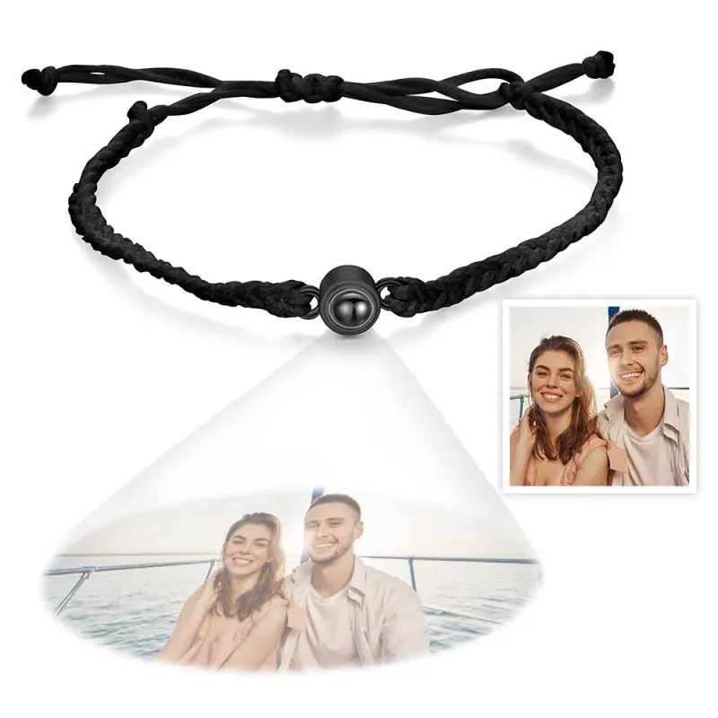 Personalized Photo Projection Couple Bracelet Braided Black Rope Bracelet Gift For Lovers 5