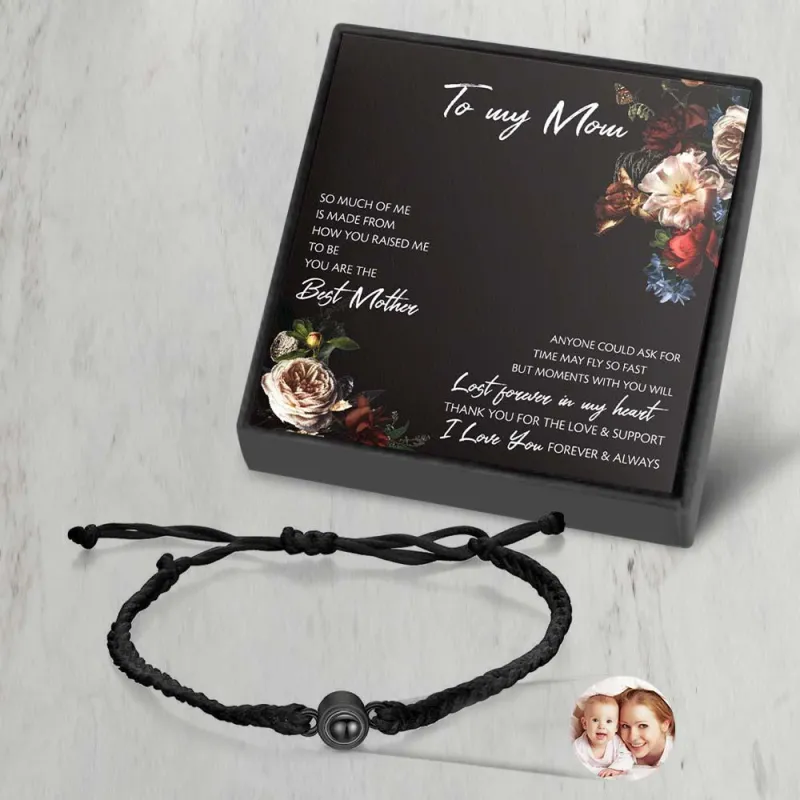 Personalized Photo Projection Couple Bracelet Braided Black Rope Circle Bracelet Gift for Mother's Day