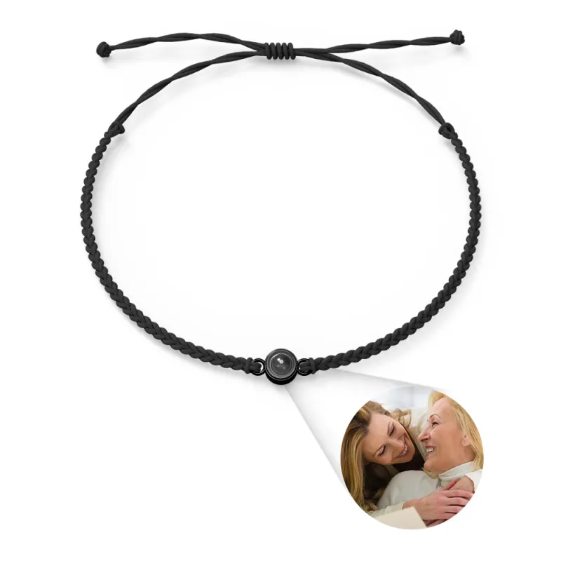 Personalized Photo Projection Couple Bracelet Braided Black Rope Circle Bracelet Gift for Mother's Day 2