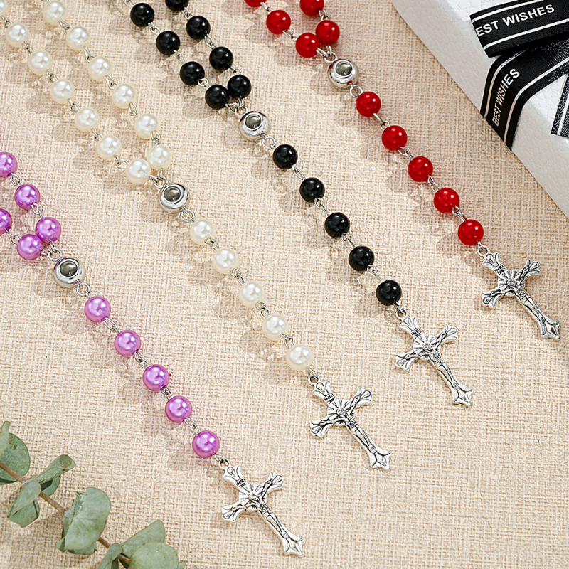 Personalized Photo Projection Multi-Color Rosary Beads Cross Necklace with Photo Memorial Gift for Women 1