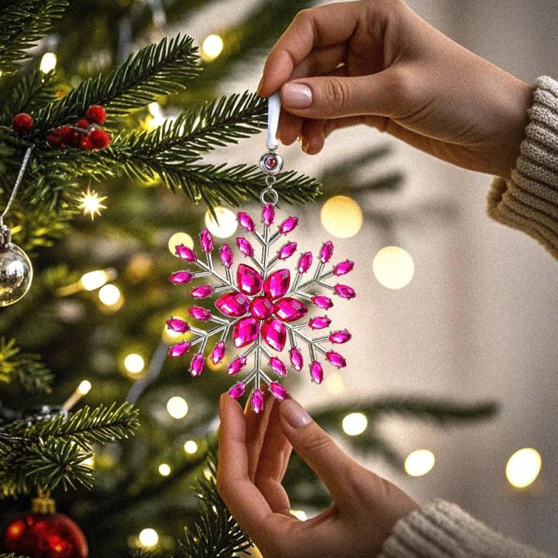 Personalized Photo Projection Ornaments Snowflake Shape Ornaments Multi-color Christmas Gifts For Family 3