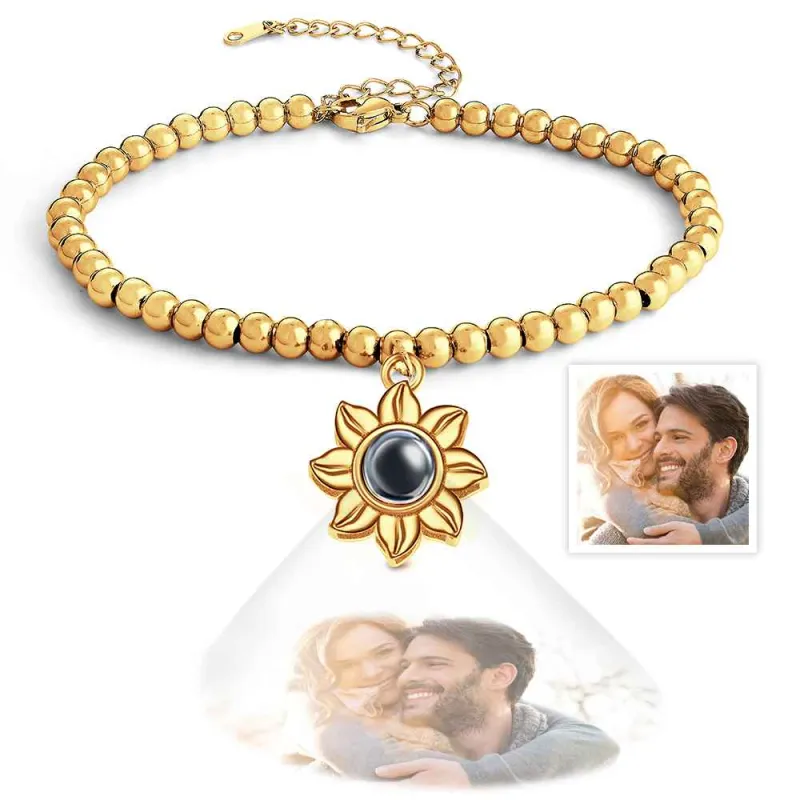 Personalized Photo Projection Sunflower Bracelet Exquisite Memorial  Bracelet Jewelry For Her 1