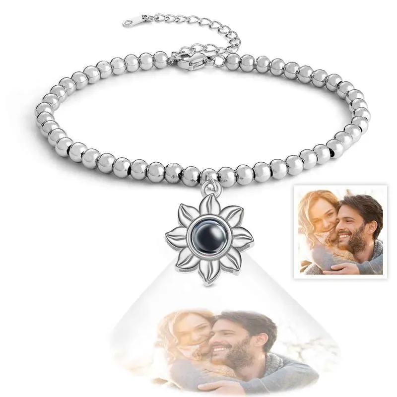 Personalized Photo Projection Sunflower Bracelet Exquisite Memorial  Bracelet Jewelry For Her