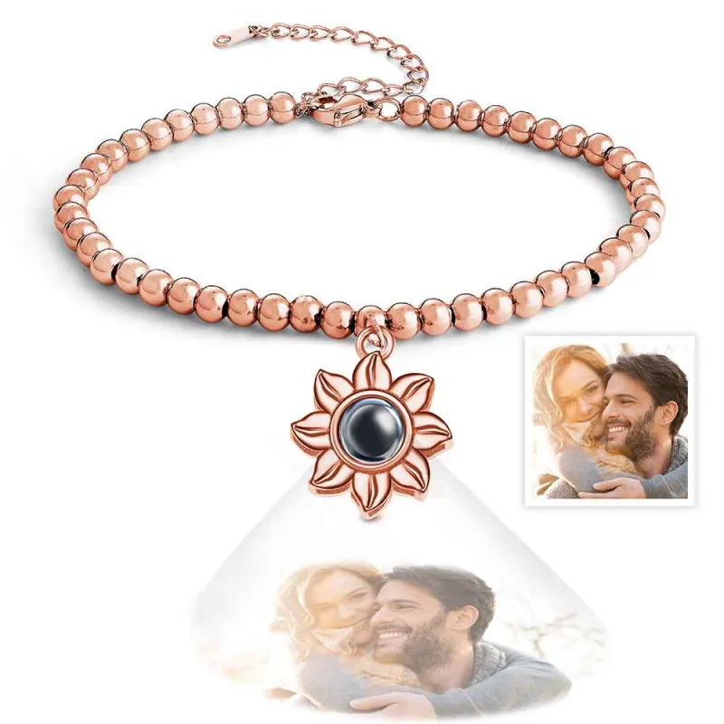 Personalized Photo Projection Sunflower Bracelet Exquisite Memorial  Bracelet Jewelry For Her 2