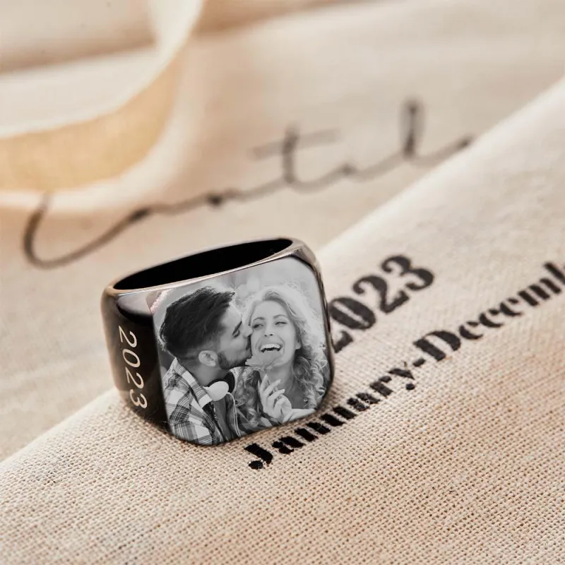 Personalized Photo Square Ring Custom Engraved Ring Gift For Men 1