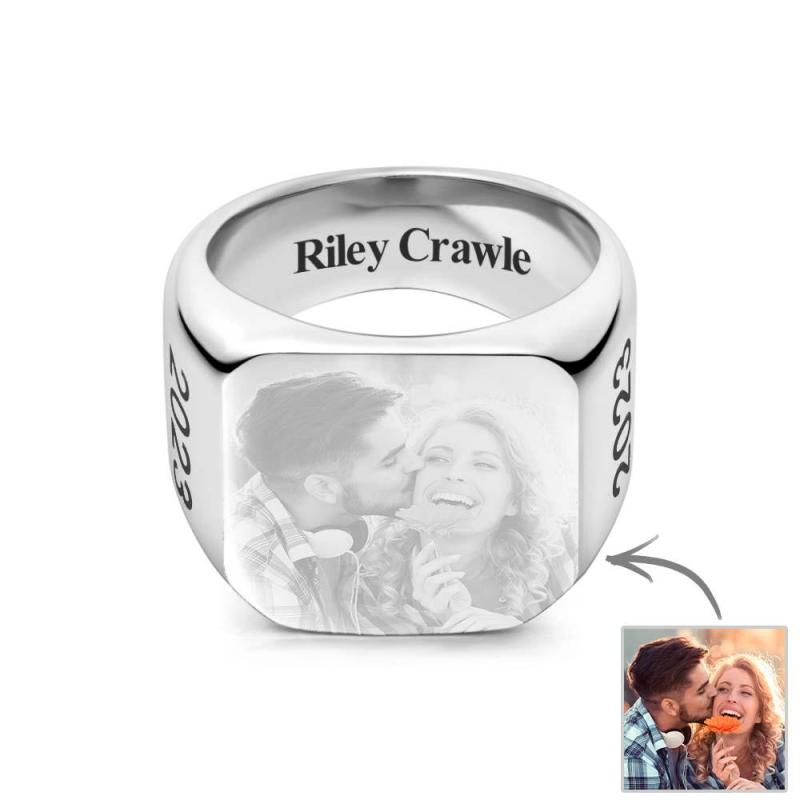 Personalized Photo Square Ring Custom Engraved Ring Gift For Men 4