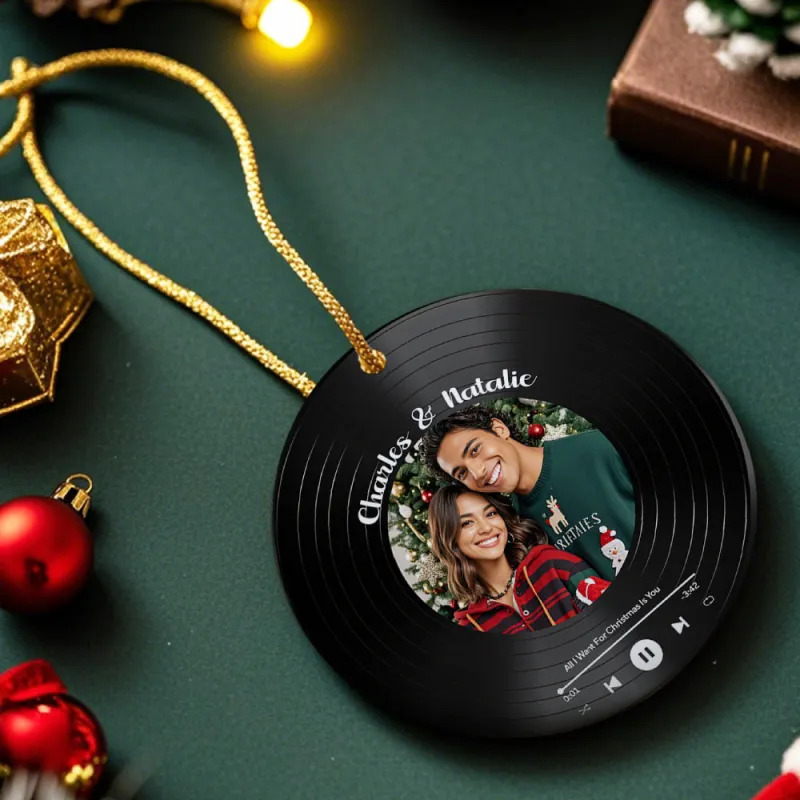 Personalized Photo Vinyl Record Style Ornament Christmas Ceramic Ornament Gift for Lover 4