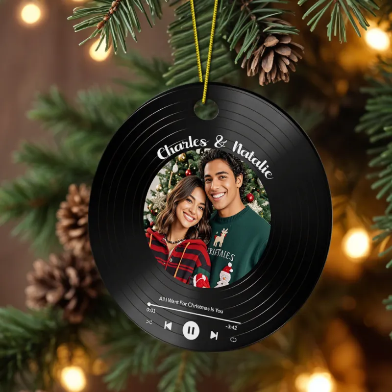 Personalized Photo Vinyl Record Style Ornament Christmas Ceramic Ornament Gift for Lover 3