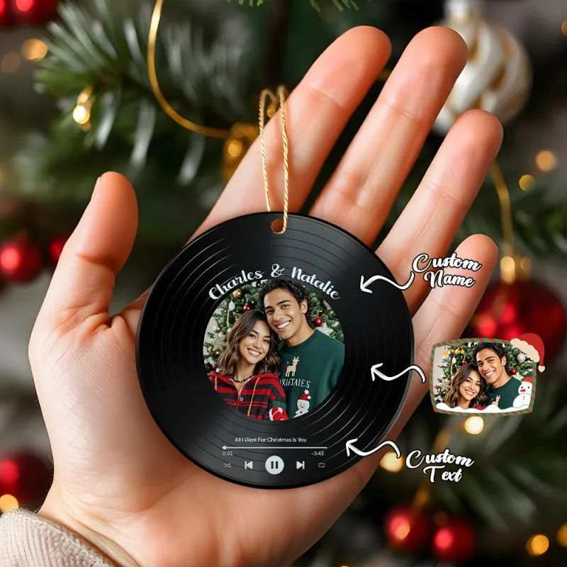 Personalized Photo Vinyl Record Style Ornament Christmas Ceramic Ornament Gift for Lover 2