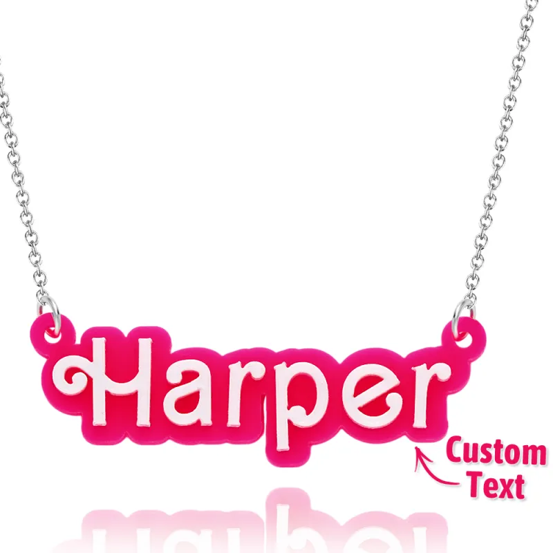 Personalized Pink and White Barbi Doll Acrylic Necklace with Name Christmas Birthday Valentine's Day Gift for Her