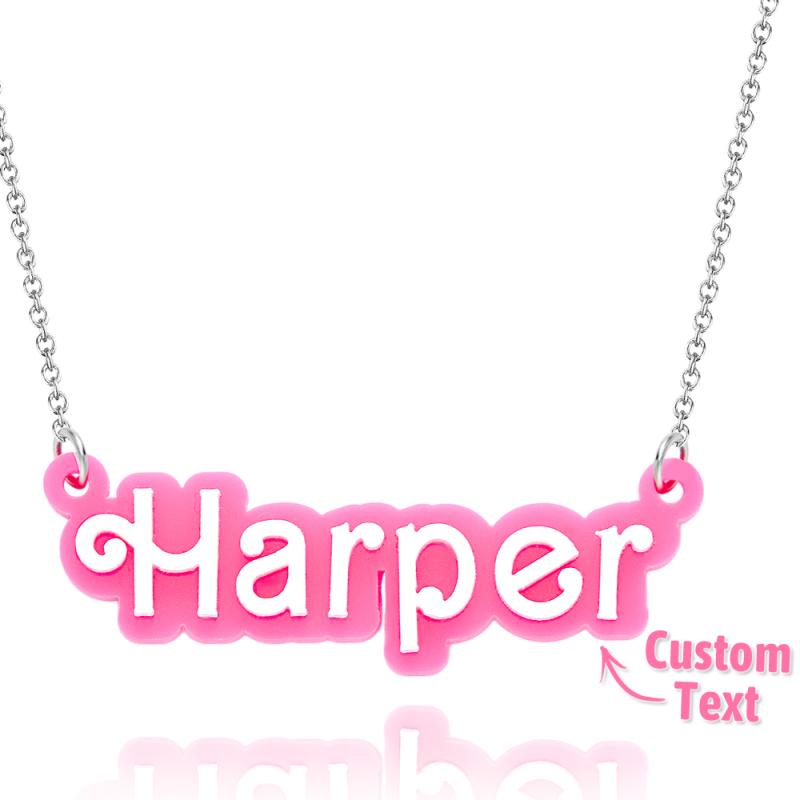 Personalized Pink and White Barbi Doll Acrylic Necklace with Name Christmas Birthday Valentine's Day Gift for Her 5