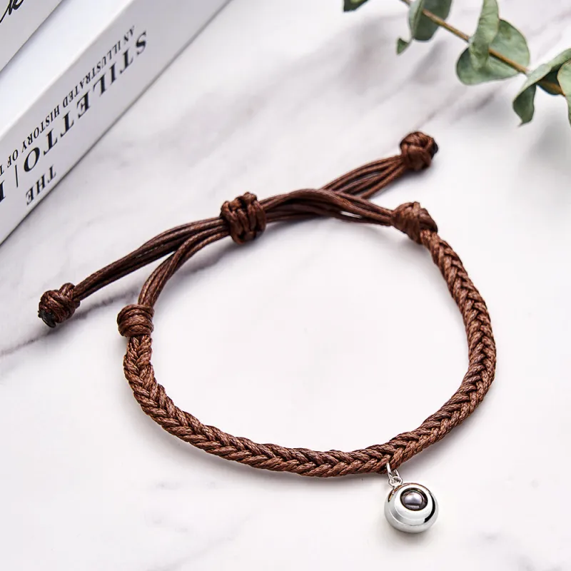 Personalized Projected Picture Bracelet Twist Rope With Round Pendant Warm Christmas Gift For Men 4