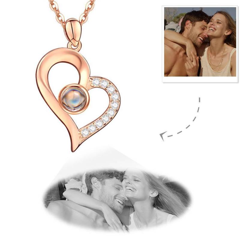 Personalized Projection Photo Necklace Heart Necklace - Rose Gold 1