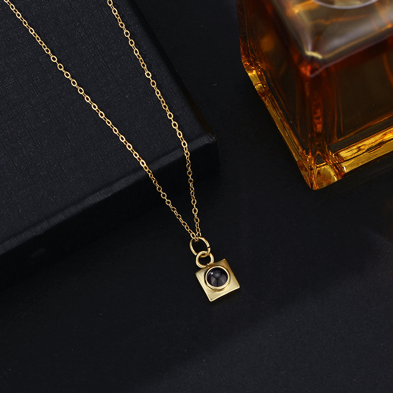 Personalized Projection Picture Necklace With Square Pendant Christmas Gift For Men 3