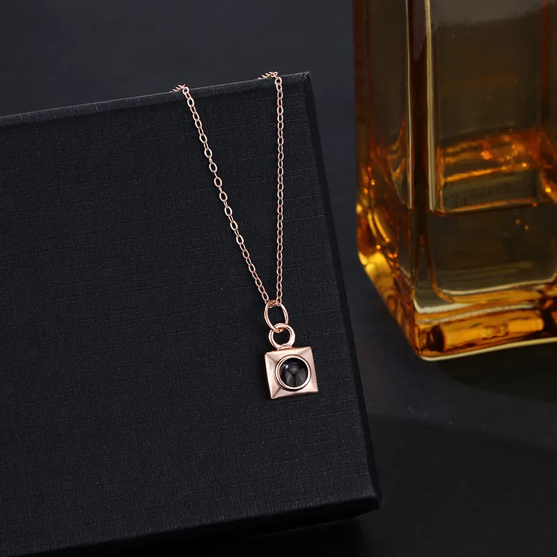 Personalized Projection Picture Necklace With Square Pendant Christmas Gift For Men 4