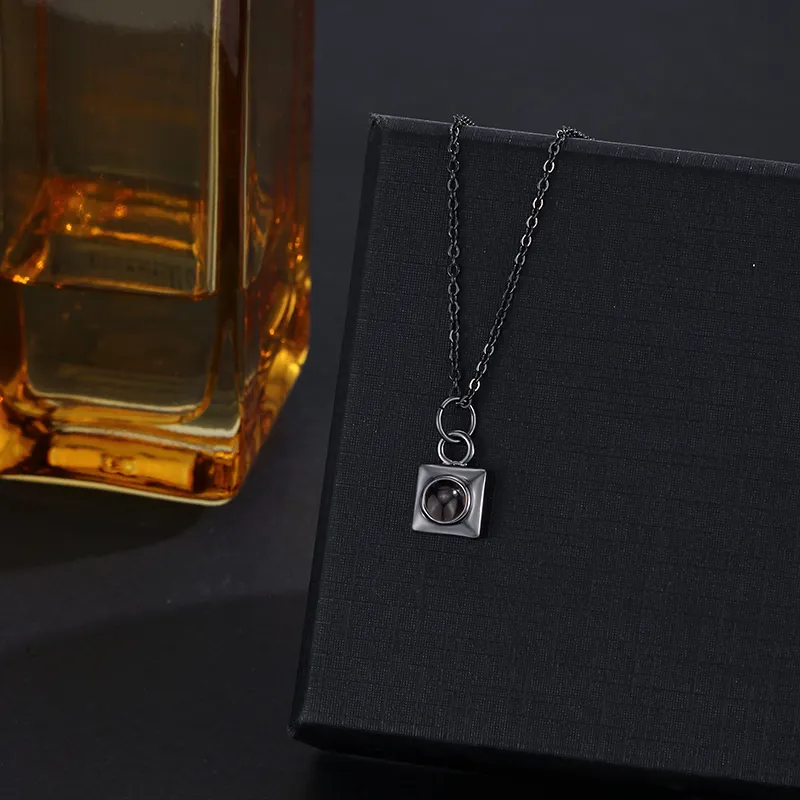 Personalized Projection Picture Necklace With Square Pendant Christmas Gift For Men 5