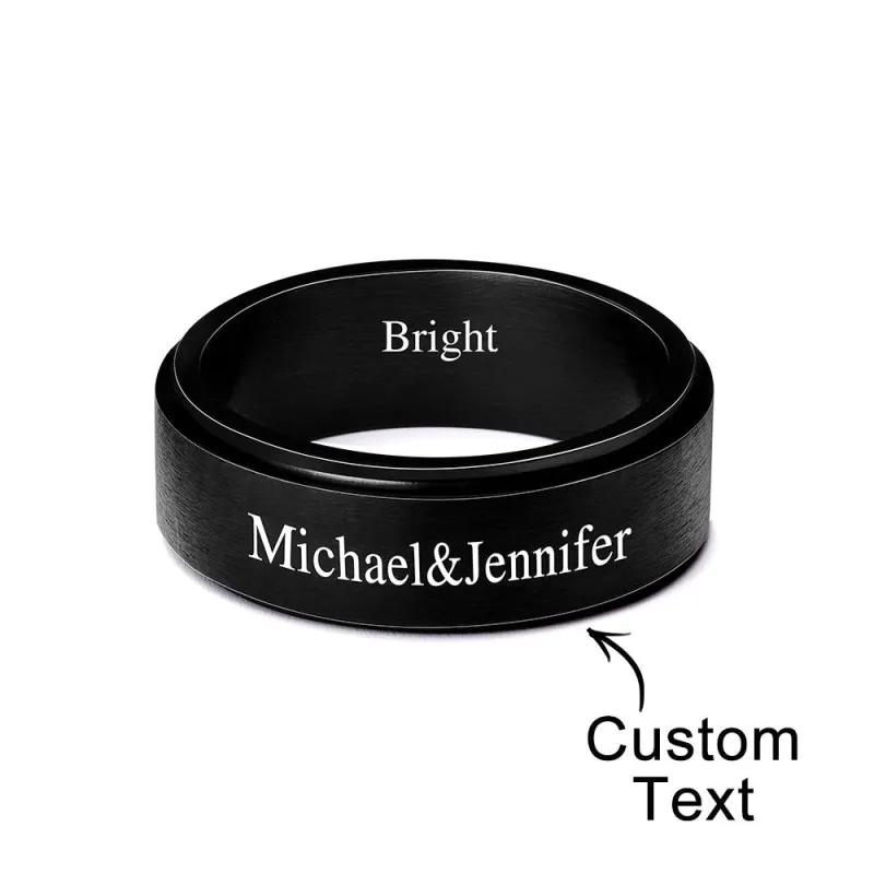 Personalized Ring Stainless Steel All Black Custom Spinner Ring Name Ring With Inner Engraving Perfect For Men On Valentine's Day