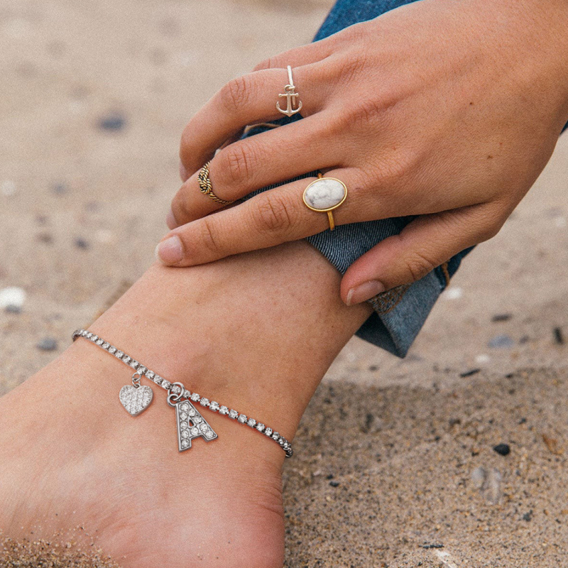 Personalized Sparkle Initial Anklet Custom Name Anklet Adjustable Ankle Chain Gift for Her 1