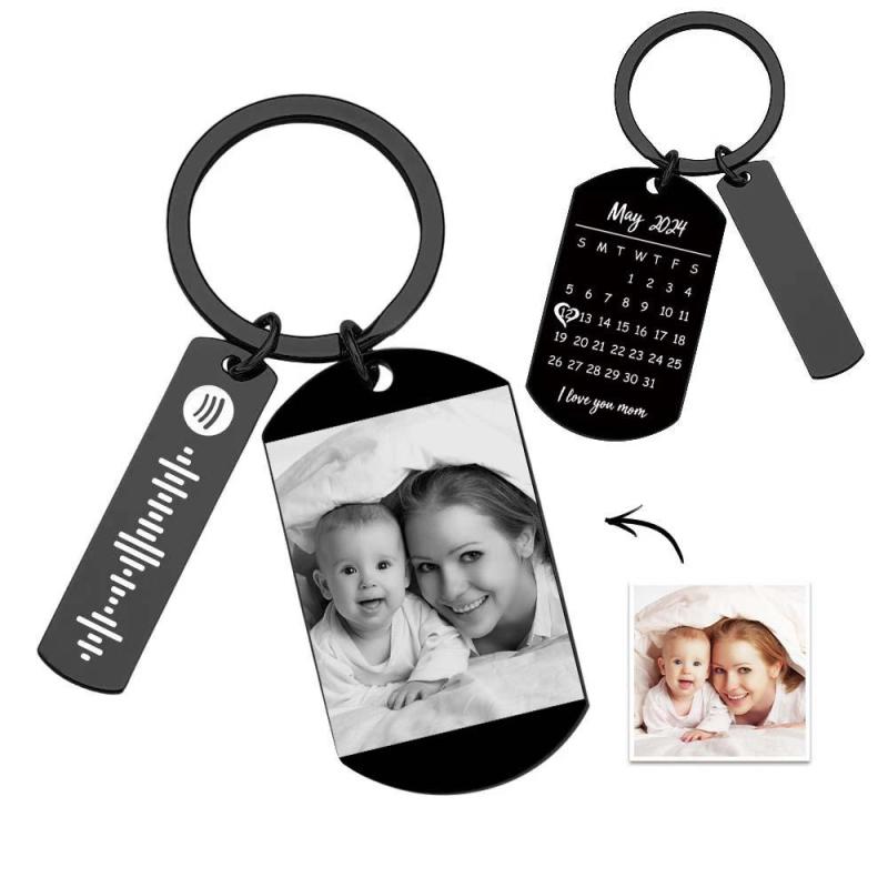 Personalized Spotify Calendar Keychain Custom Picture & Music Song Code Couples Photo Keyring Gift for Mother