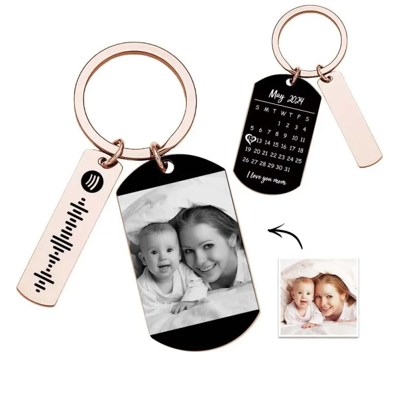 Personalized Spotify Calendar Keychain Custom Picture & Music Song Code Couples Photo Keyring Gift for Mother 3