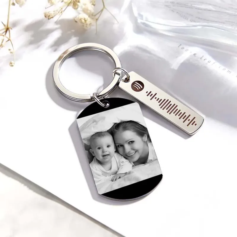 Personalized Spotify Calendar Keychain Custom Picture & Music Song Code Couples Photo Keyring Gift for Mother 1