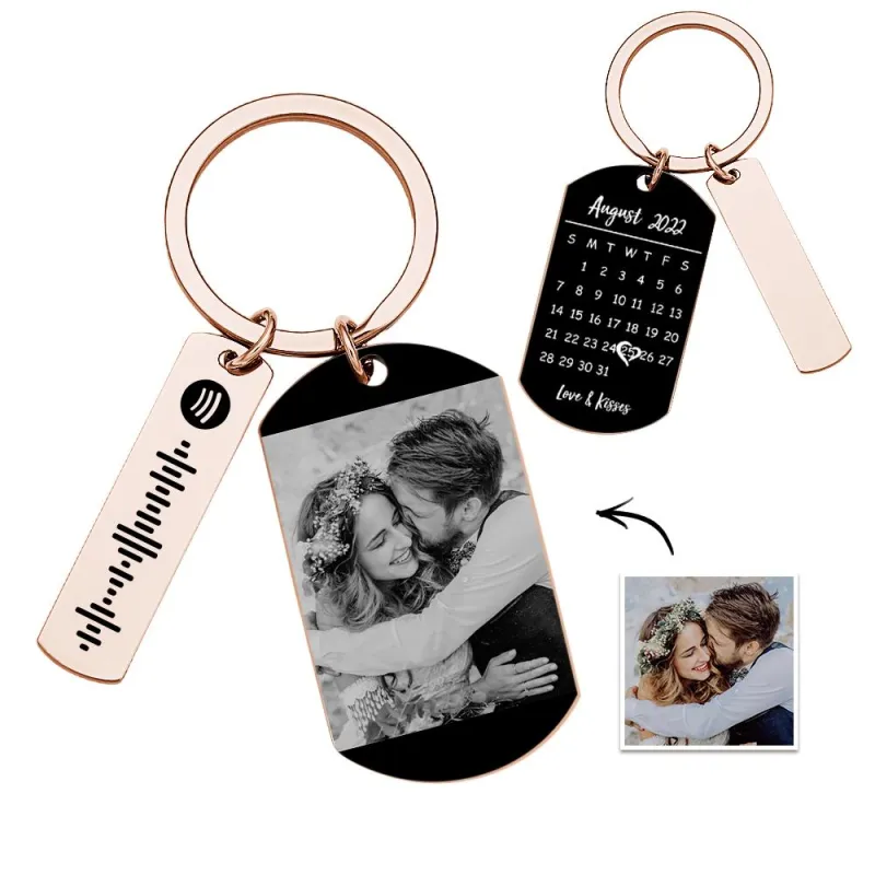 Personalized Spotify Calendar Keychain Custom Picture & Music Song Code Couples Photo Keyring Gifts for Valentine's Day 3