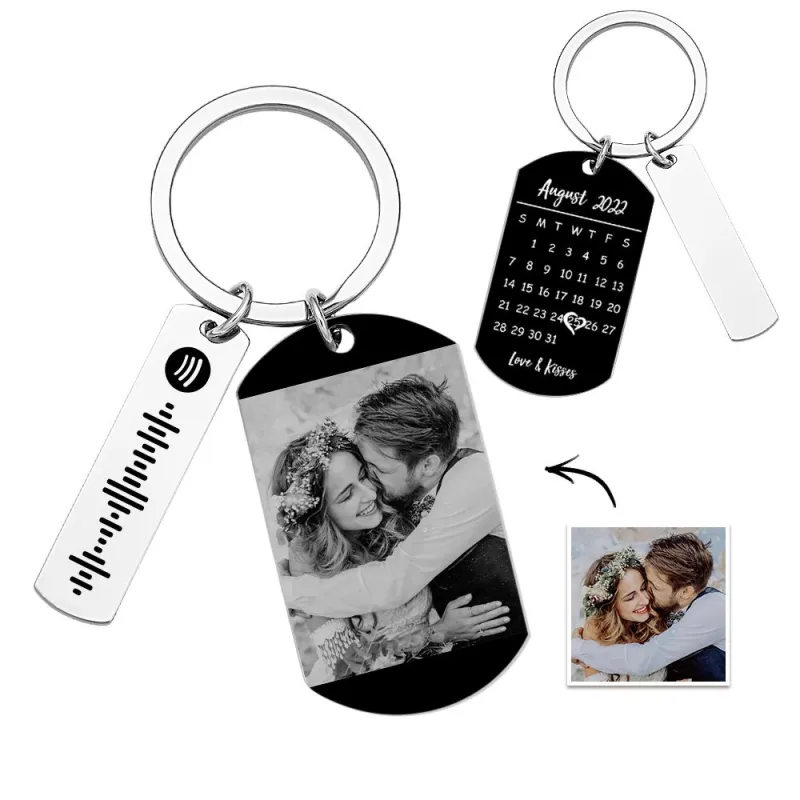 Personalized Spotify Calendar Keychain Custom Picture & Music Song Code Couples Photo Keyring Gifts for Valentine's Day 5