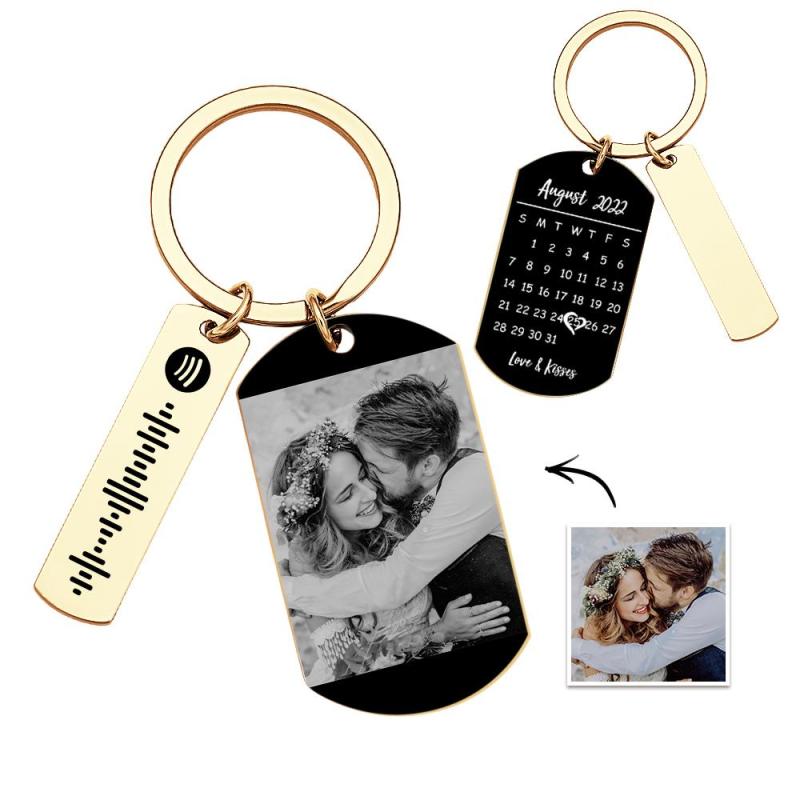 Personalized Spotify Calendar Keychain Custom Picture & Music Song Code Couples Photo Keyring Gifts for Valentine's Day 4