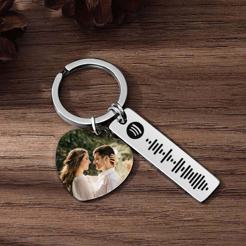 Personalized Spotify Keychain Custom Picture & Music Song Code Heart Couples Photo Keyring Gifts for Boyfriend 3